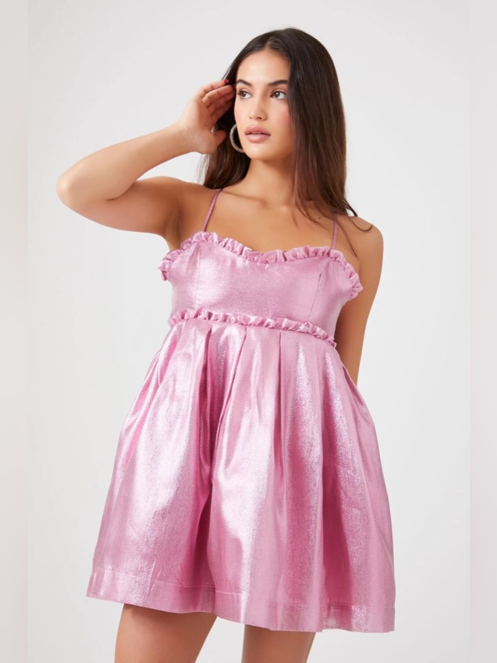 FOREVER 21 METALLIC BOW BABYDOLL DRESS